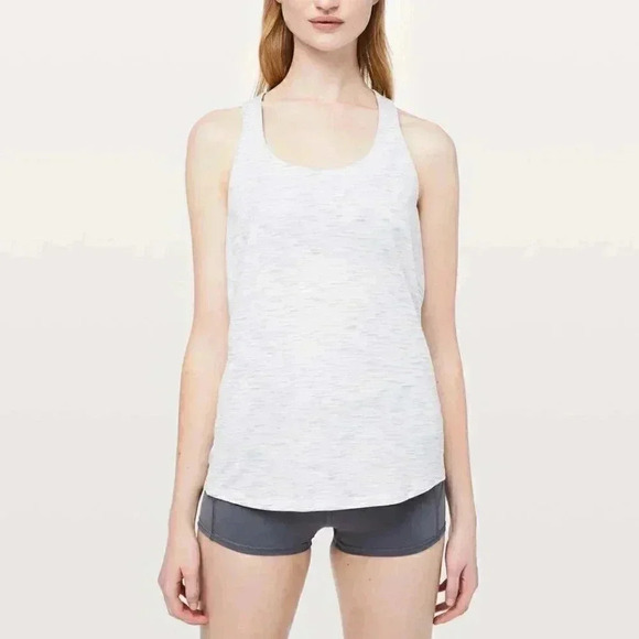 Lululemon "Slay  The Studio" 2-In-1 heathered grey charcoal yoga casual Tank 6 - Picture 4 of 5